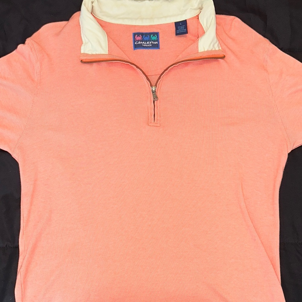 Charleston Threads Coral and Cream Quarter-Zip Pullover